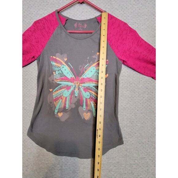 Mudd 3/4 Sleeve Raglan T-shirt Girls 16 Colorful Butterfly Rhinestone Print - Picture 5 of 8